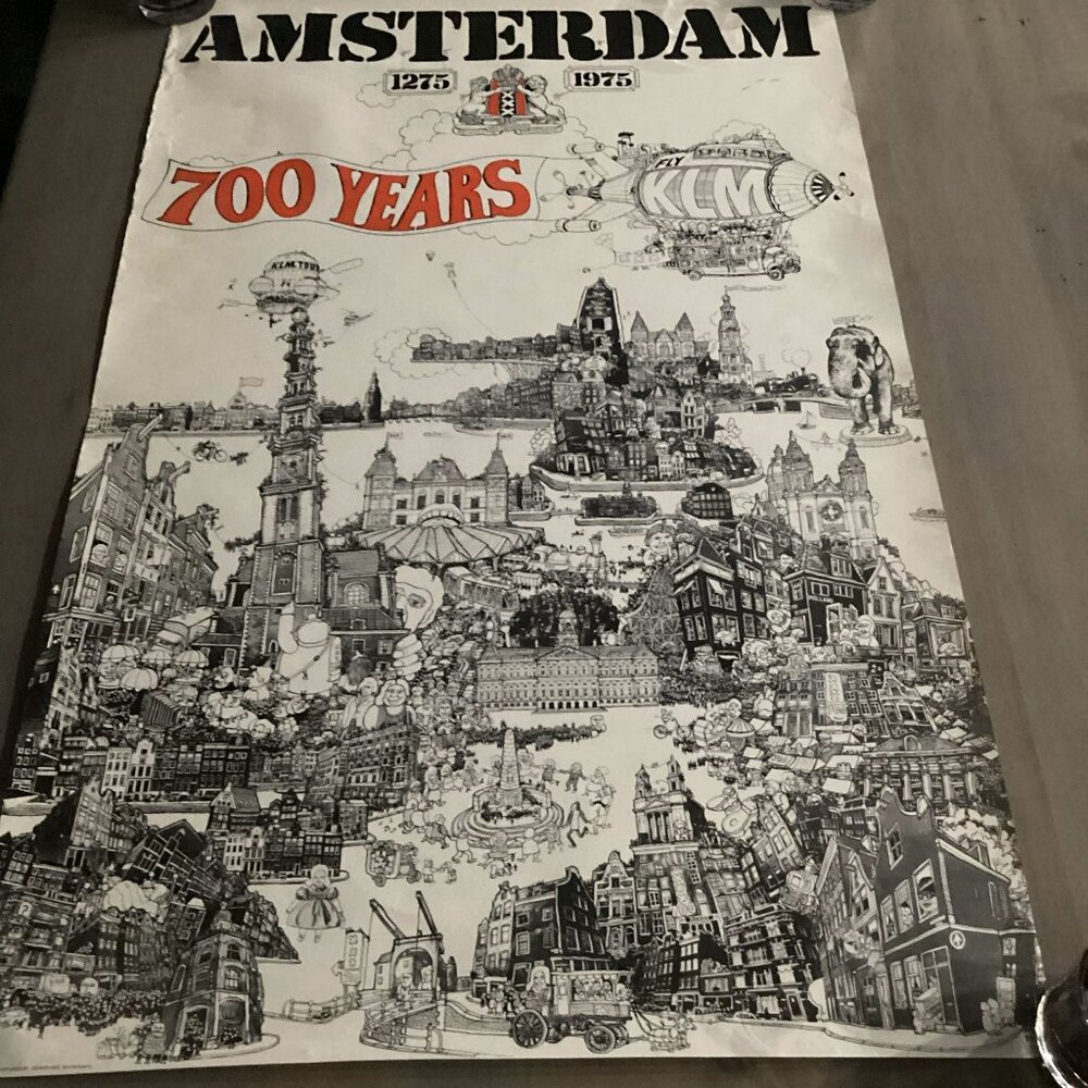 Vintage Collectible 26" x 40" Print: Amsterdam 700-Year Anniversary (1275-1975)